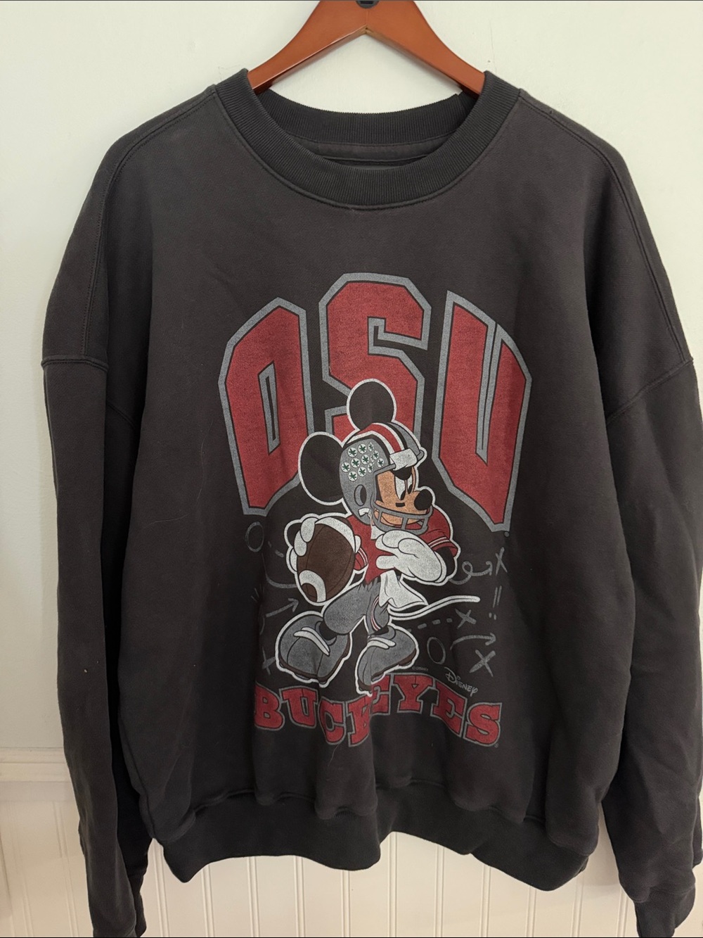 Hollister Black Crewneck Boxy Fit Sweatshirt with Red OSU Mickey Graphic